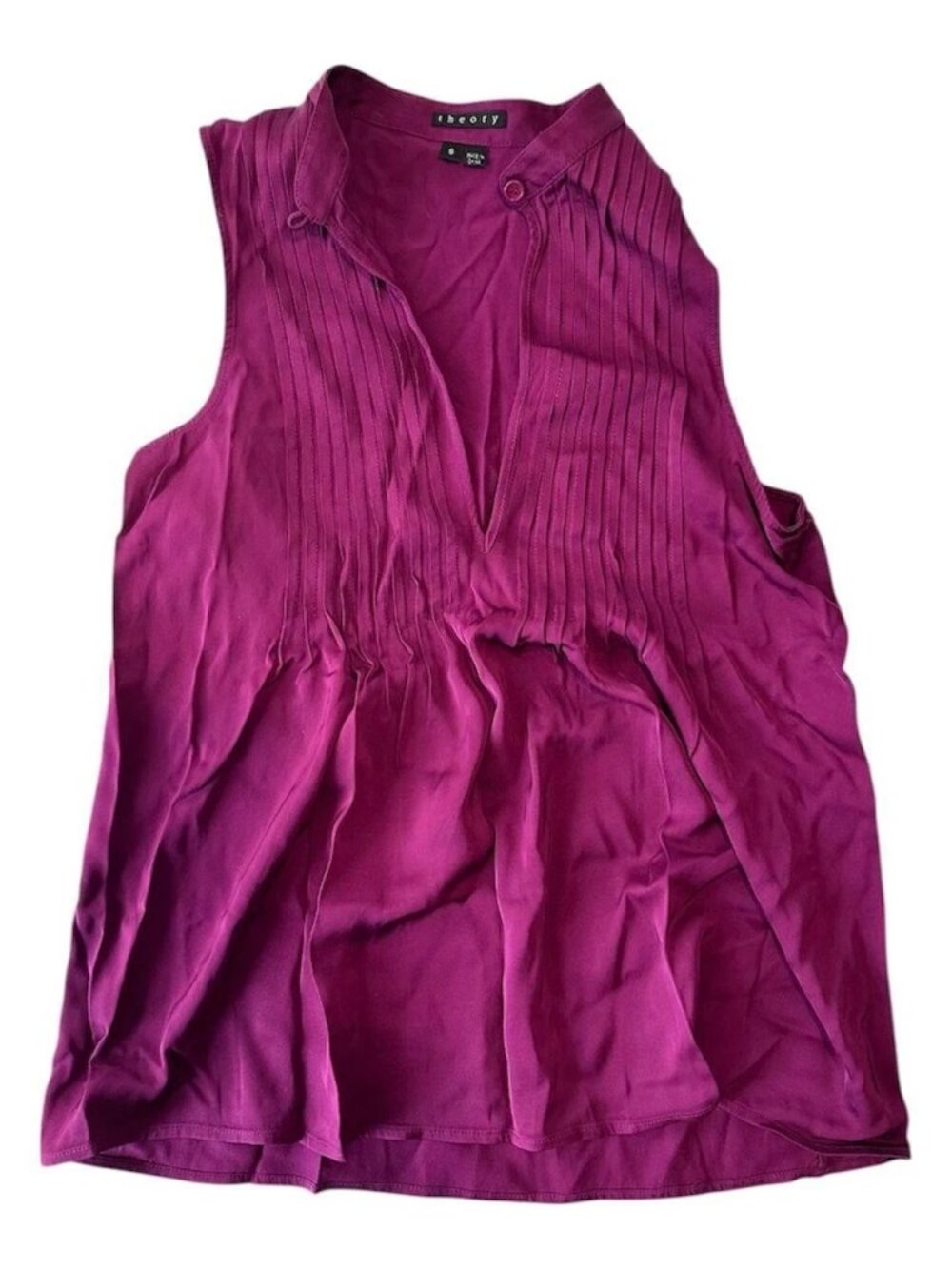 Theory Lutila Pintuck Sleeveless V-Neck Blouse Size SMALL